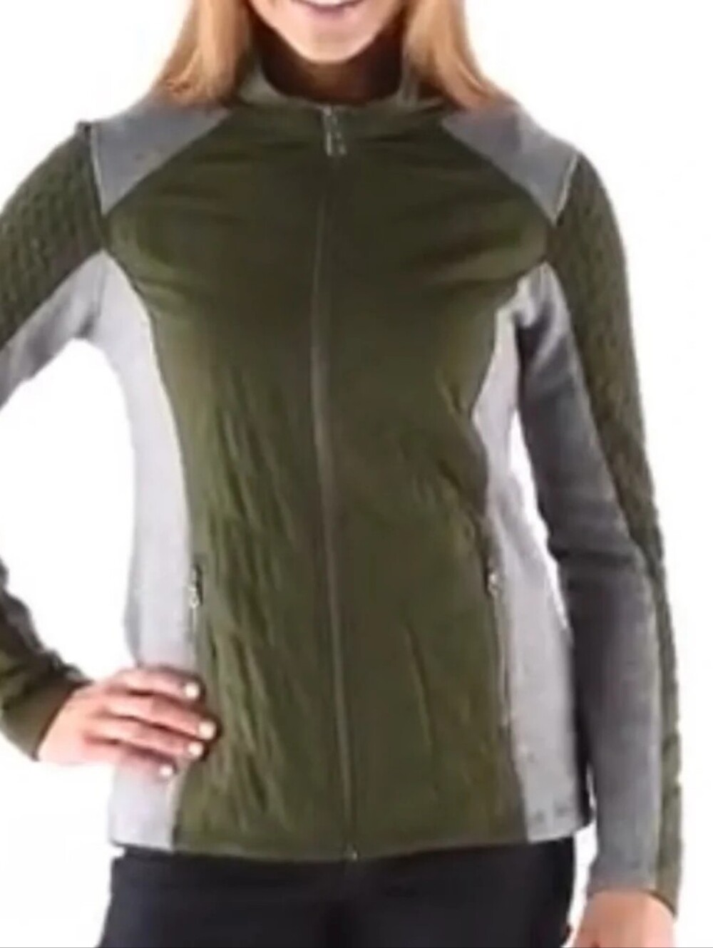 Prana Zinnia Full Zip Wool Blend Quilted Jacket Olive/Grey Size XS